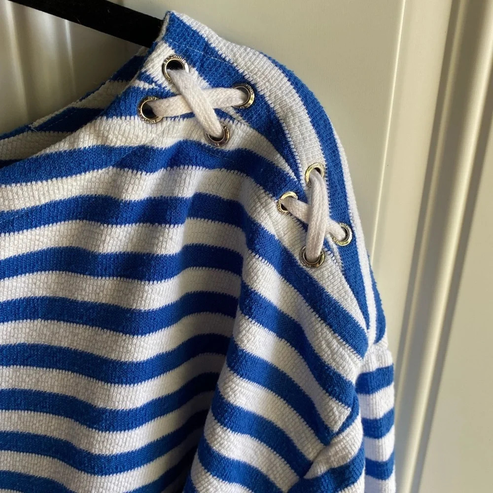 Jones New York Blue And White Striped Sweater Lace Up Shoulder Size XXL EUC - Picture 5 of 5